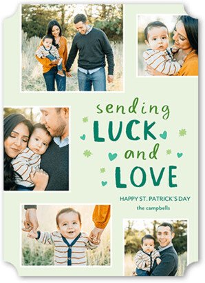 St. Patrick's Day Cards: Fun Confetti St. Patrick's Day Card, Green, 5X7, Pearl Shimmer Cardstock, Ticket