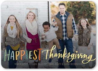 Thanksgiving Cards: Happiest Thanksgiving Fall Greeting, Green, 5X7, Matte, Signature Smooth Cardstock, Rounded