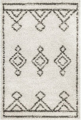 Mira Diamond Drop Moroccan Area Rug 5x7, Off White