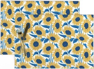 Sunflowers Placemats | Set Of 2 - Sun-Kissed By Selmacardoso Vintage Retro Classic Nostalgic 70S Daisies Cloth Spoonflower
