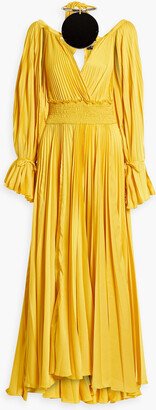 Cutout embellished pleated satin maxi dress