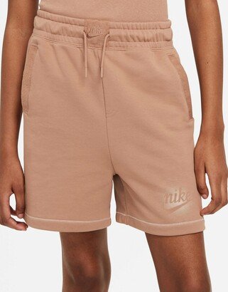 Seasonal Classics washed high waisted shorts in dark sand