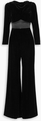 Beatrix satin-trimmed velvet wide-leg jumpsuit