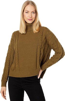 Capri Cotton Cable Turtleneck (Golden Spinach) Women's Clothing