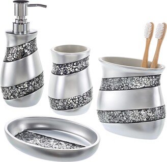 Silver Mosaic Glass 4-Piece Bathroom Accessory Set