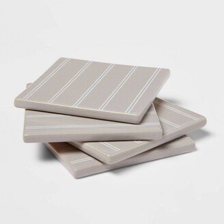 4pk Stoneware Striped Coasters Gray