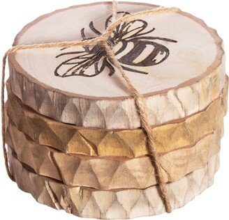 Bee Coasters Set Of 4 Christmas Tree Cabin Wood Festive Drinks New Home Gift Stocking Filler