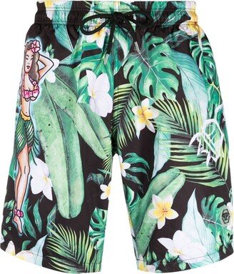 Floral-Print Swim Shorts-AH
