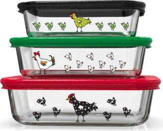 Genicook 3 Pc Rectangular Container Borosilicate Glass Nesting Container Set with Snap-on Lids