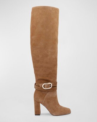 DEE OCLEPPO Samantha Suede Buckle Knee Boots