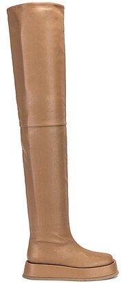 x RHW Above the Knee Flat Boot in Taupe