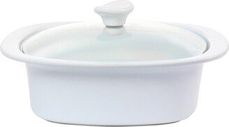 Elite Gracious Dining 1.9 Quart Stoneware Casserole in White with Glass Lid