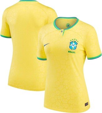 Women's Yellow Brazil National Team 2022/23 Home Breathe Stadium Replica Blank Jersey
