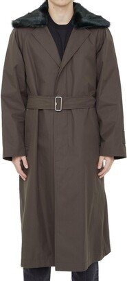 Shearling Belted-Waist Long Sleeved Trench Coat