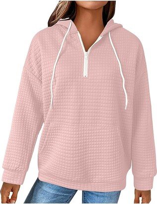 Generic Women's Oversized Zipper Long Sleeve Plus Size Hooded Sweatshirts Shirts Soft Fall Fashion Clothes with Pockets pink Small