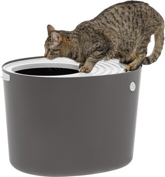 Iris Usa Large Round Top Entry Cat Litter Box, Dark Gray/White