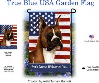 Boxer Fawn Cropped True Blue Patriotic | Can Personalize With Pets Name Garden Flag