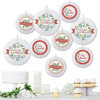 Big Dot of Happiness Feliz Navidad - Hanging Holiday and Spanish Christmas Party Tissue Decoration Kit - Paper Fans - Set of 9