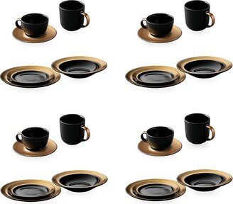 Gem 24-Piece Black & Gold Porcelain Dinnerware Set