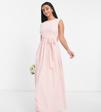 TFNC Petite Bridesmaid high neck and draped back maxi dress in whisper pink