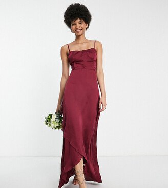 TFNC Tall Bridesmaid satin cami dress in berry