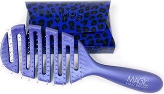 Magic Hair Brush Fashion Blue, Flexible & Vented For Detangling w/ Animal Print Storage Wallet - Blue/Animal Print