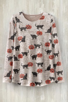 Women's Cat Crossing Burnout T-Shirt - Oatmeal Multi - PM - Petite Size