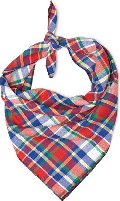 The Worthy Dog Plaid Classic Square Tie-On Bandana - Red/Blue - L