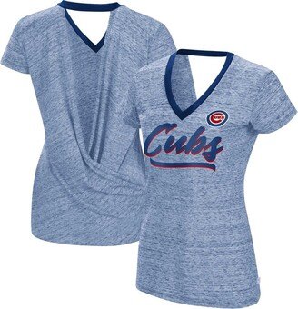 Women's Touch Royal Chicago Cubs Halftime Back Wrap Top V-Neck T-shirt