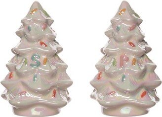 Dolomite 3.5 in. White Christmas Fun Festive Tree Salt and Pepper Shakers Set of 2