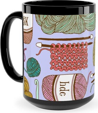 Mugs: Knitting Ceramic Mug, Black, 15Oz, Multicolor