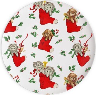 Plates: Vintage Christmas Kittens And Puppies Plates, 10X10, Multicolor