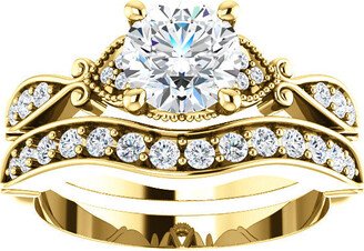 Pompeii3 1 1/2ct Diamond Vintage Engagement Matching Wedding Ring Set 14k Gold Yellow