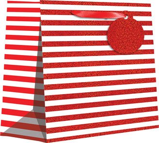 Tote Medium Horizontal Red Foil Stripe Red/White