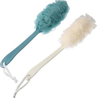 Unique Bargains Body Bath Brush Scrubber Loofah Shower with Long Handle for Skin Exfoliating PP Mesh 2 Pcs Blue