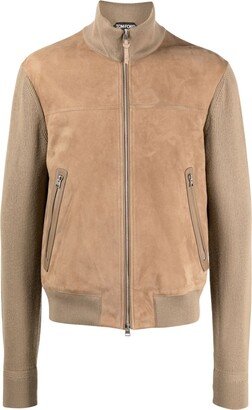 Knit-Panelled Leather Jacket