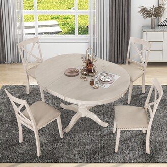 GEROJO Antique White Modern 5-Piece Extendable Dining Table Set with Solid Wood Chairs