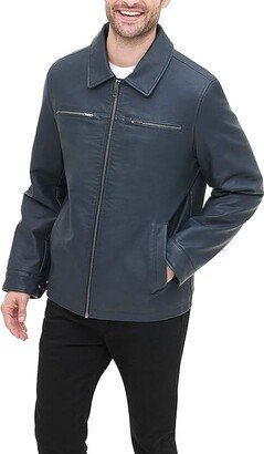 James Faux Leather Jacket (Navy W. Chest Zip) Men's Jacket