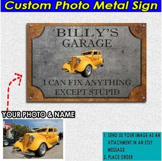 Car Guys Gifts Custom Garage Sign, Personalized Metal Workshop I Can Fix Anything Except Stupid, Cool Gift For Him | Meta2