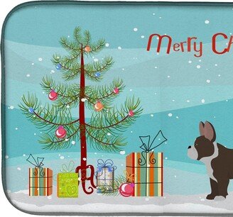 14 in x 21 in Black French Bulldog Pit Bull Mix Christmas Tree Dish Drying Mat