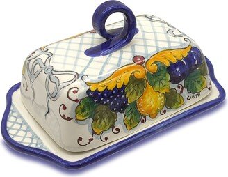 Italian Ceramic Butter Dish With Lid Medici - Hand Painted Keeper Made in Italy Pottery Holder Covers