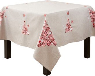 Saro Lifestyle Holiday Tablecloth With Peppermint Christmas Tree Design, Silver,