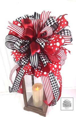 Valentine's Day Bow|Valentine's Wreath Bow|Harlequin Lantern Bow|Red & Black Bow|Farmhouse Valentine Bow