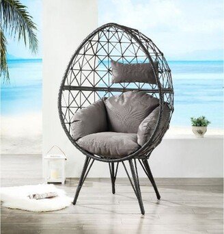 Patio Wicker Lounge Teardrop Chair with Cushion