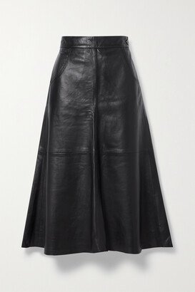 Aria Paneled Leather Midi Skirt - Black