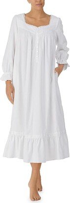 Long Sleeve Flannel Ballet Gown (White) Women's Pajama