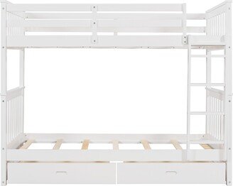 IGEMAN White Twin-Over-Twin Wood Bunk Bed with Ladder and 2 Storage Drawers, 80''L*42.9''W*64.6''H, 138LBS