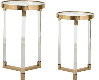 Verrill Acrylic and Iron Round Tables - Set of 2 - Gold Frame - Clear Top