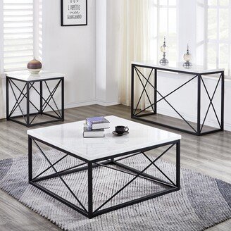 Carbon Loft Havinga Modern White Marble and Black Metal 3-Piece Occasional Set