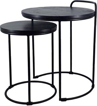 18, 22 Inch Round Nesting End Tables Set of 2, Mango Wood, Set of 2, Black - 39.7 H x 31 W x 31 L